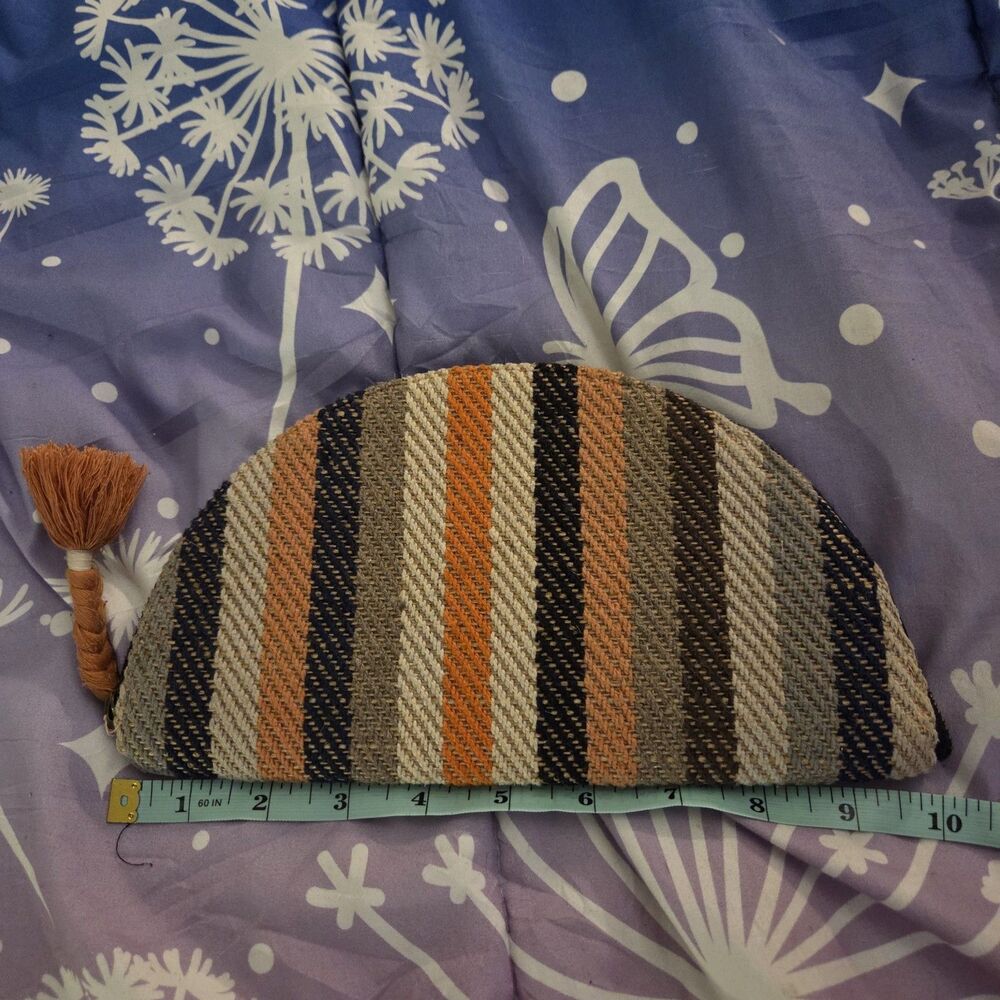 Universal Thread Woven Stripe Clutch Zip Pouch Tassel Boho Cosmetic Bag